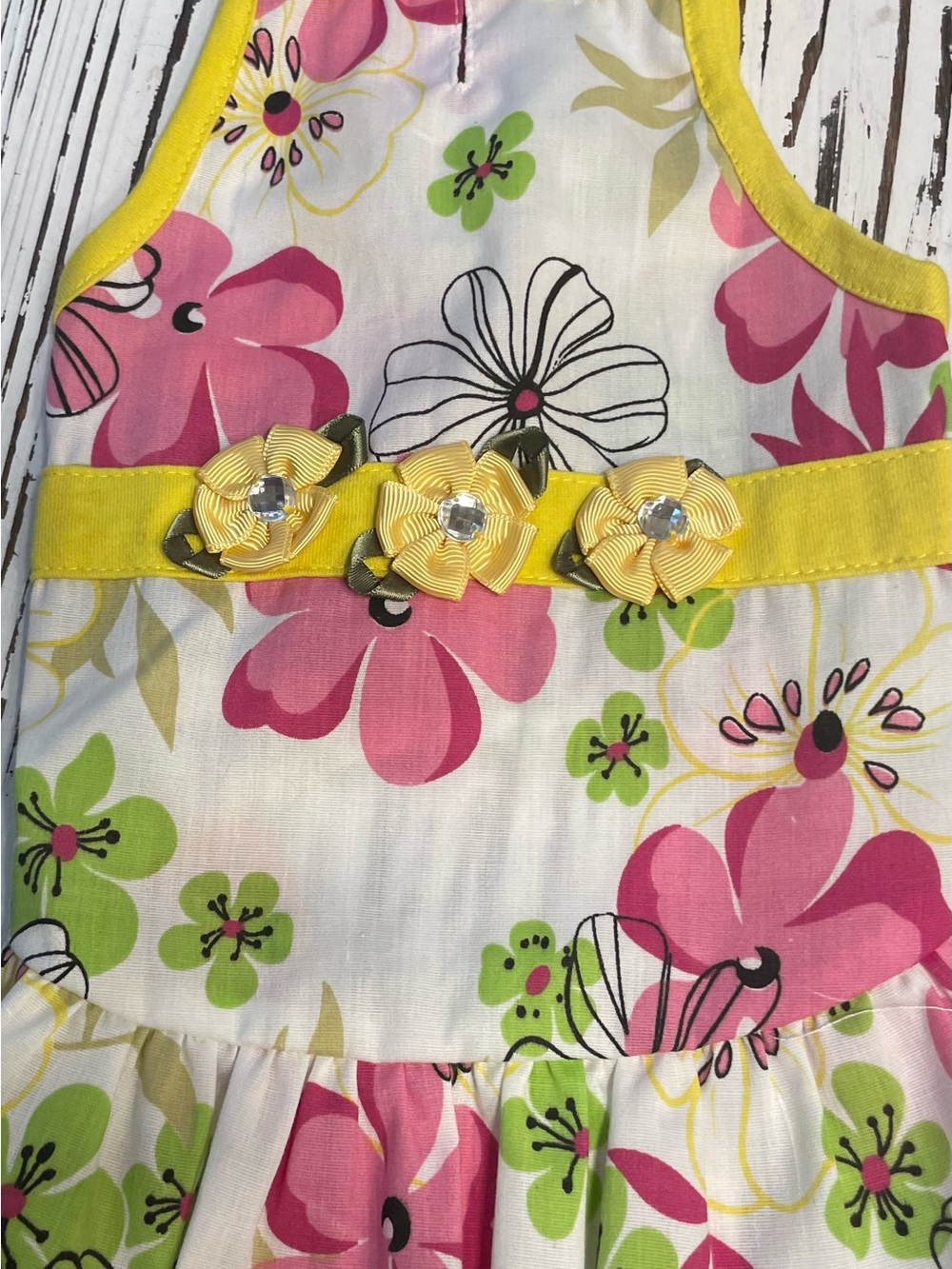 Yellow Floral Dog Dress with Ribbon Flowers
Large